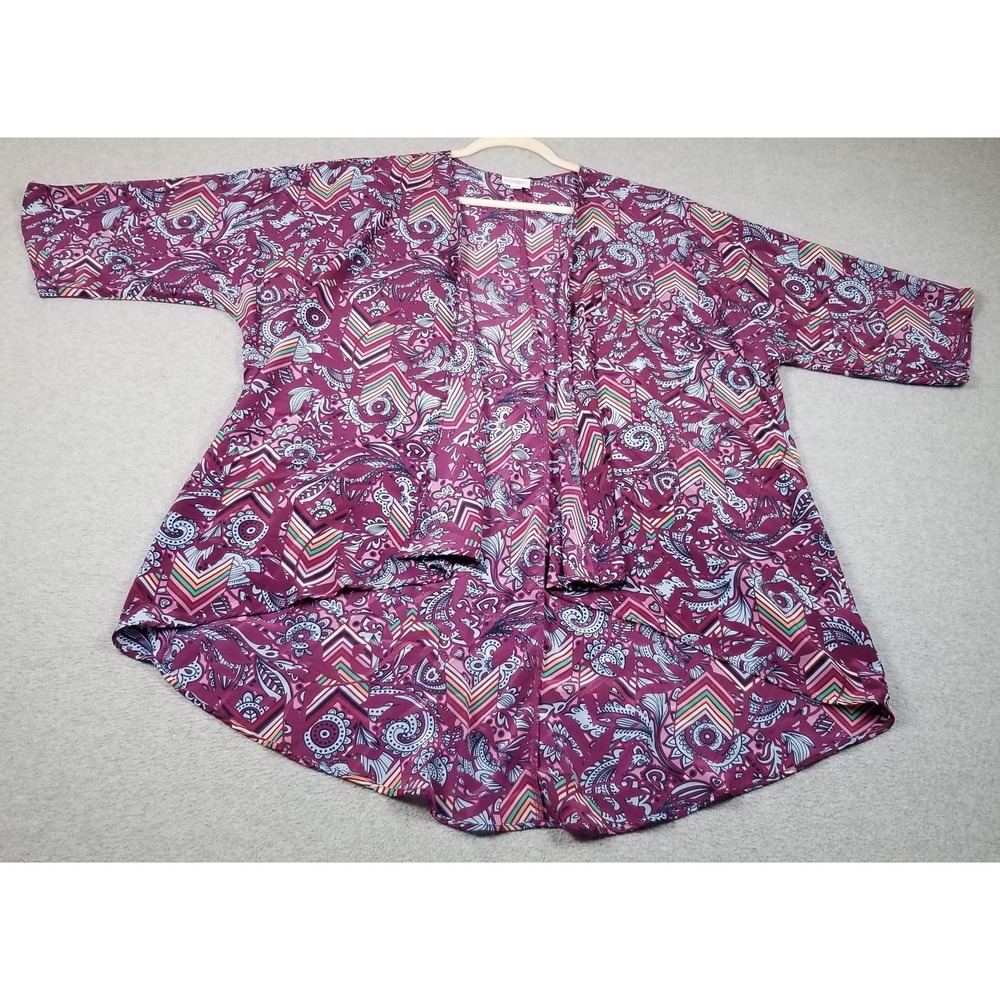 LuLaRoe Kimono Top Womens Medium M Floral Geo Short Sleeve Open Front Boho Artsy